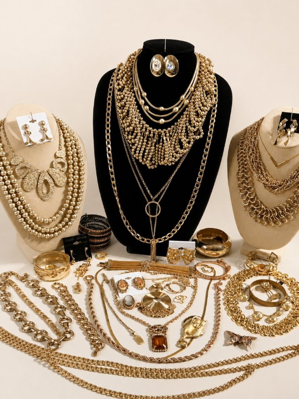 Layered Gold-Tone Statement Necklace Set for Women